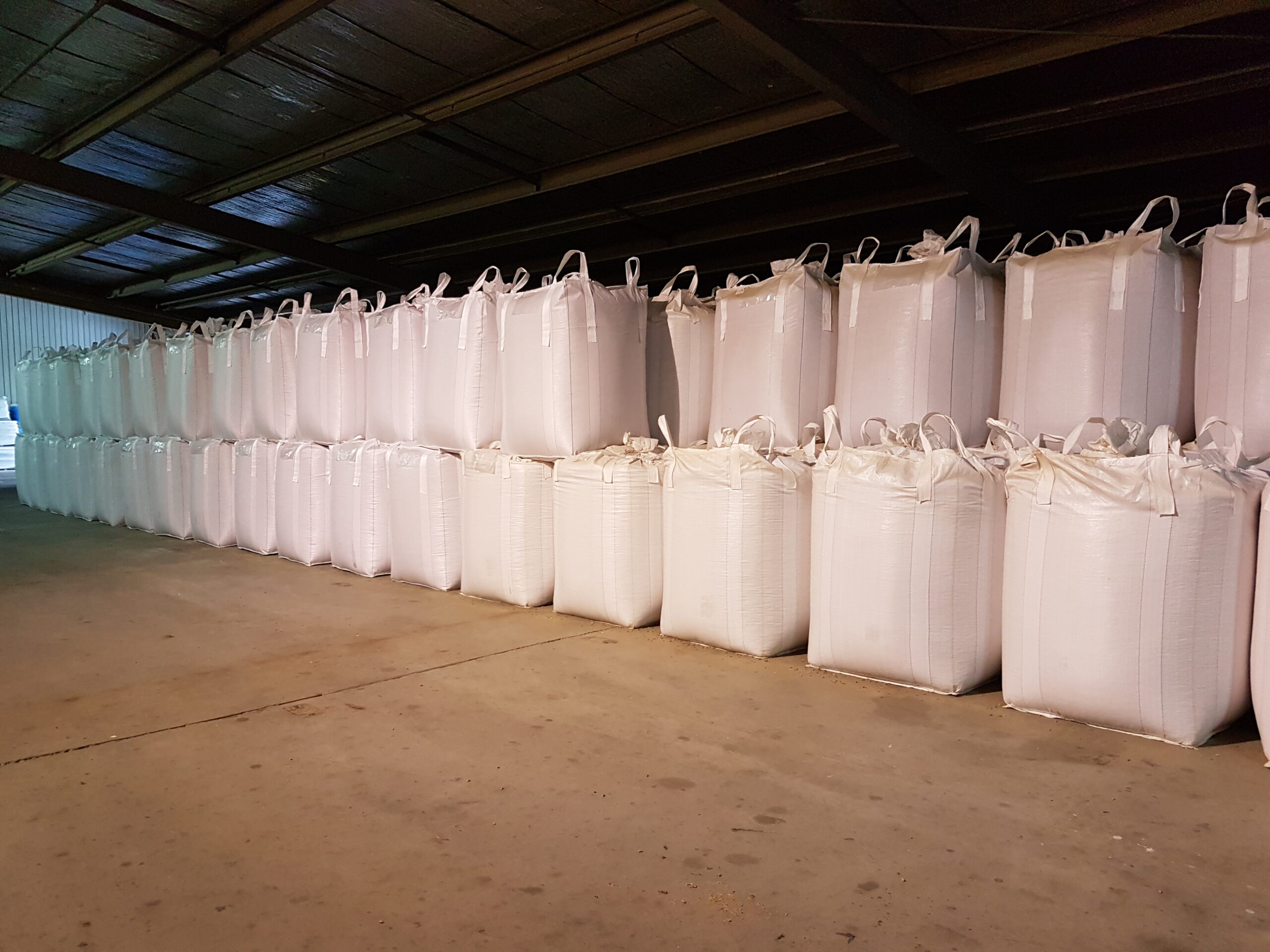 Demolition Bulk Bags stacked up in a warehouse